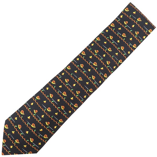 Hermes Tie Snail Butterfly 9Cm Silk Black Used