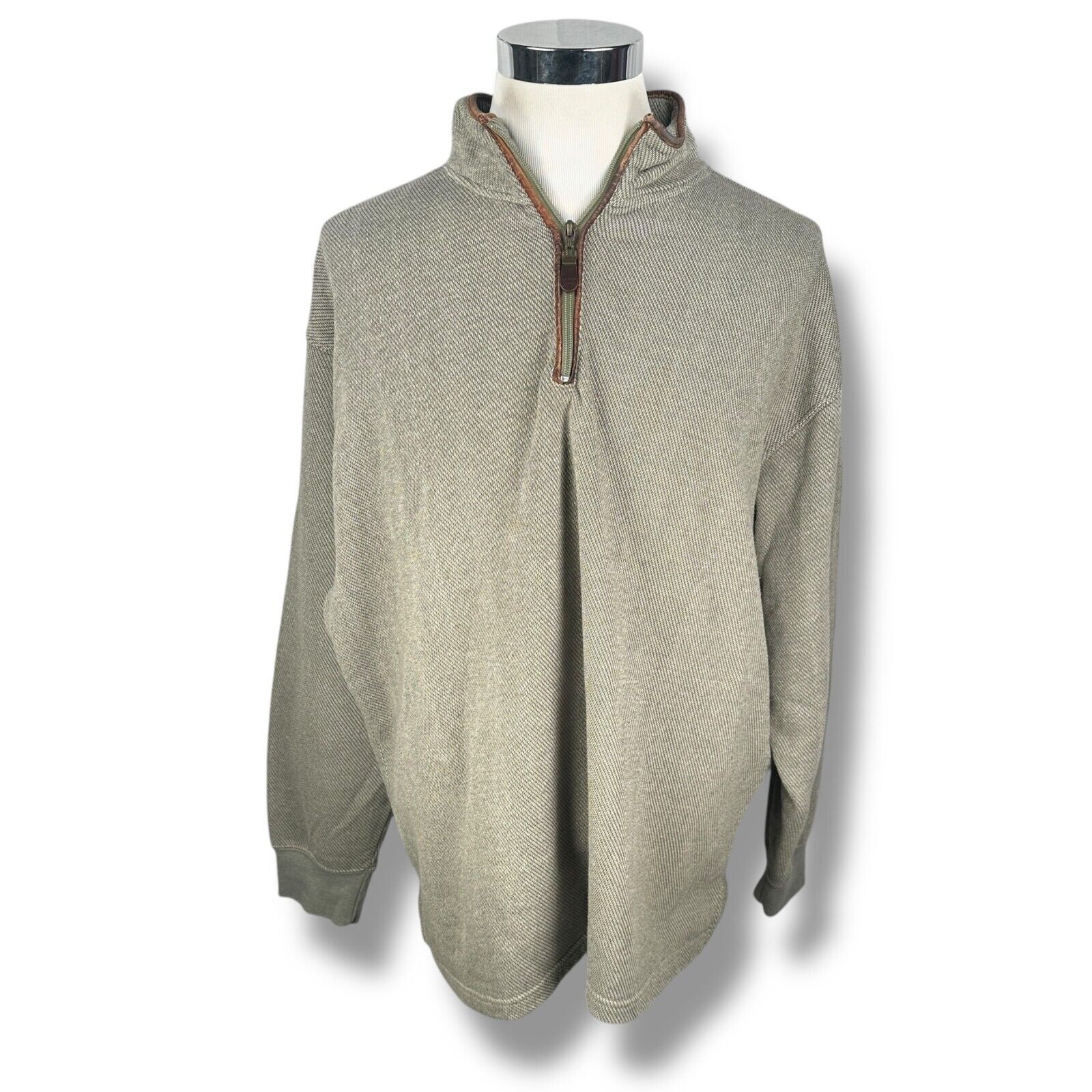Orvis 1/4 Zip Sweatshirt Mens 2XL XXL Olive Green Leather Elbow Pads Long Sleeve