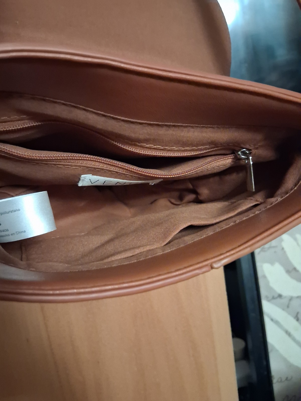 VENUS Brown Small Semi-Circle Crossbody Buckle Silver Hardware Inner Pockets