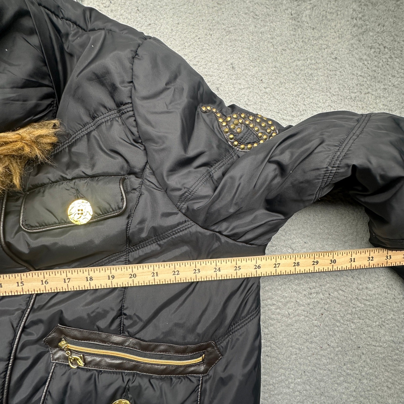 Vintage Baby Phat Puffer Bomber Jacket Women 3X Plus Faux Fur Trim Hooded Black