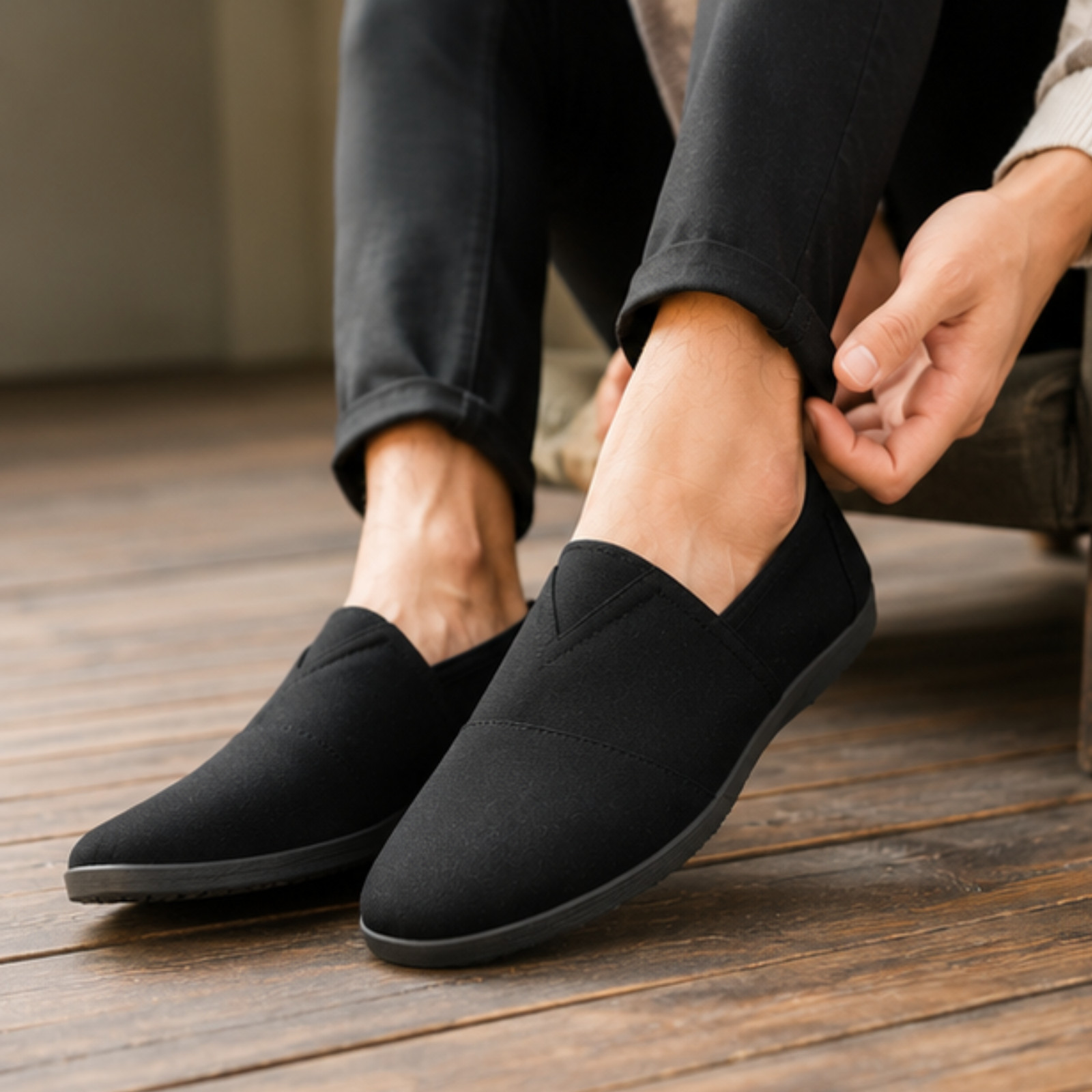 Men’s “Easy USA” The Most Comfortable Slip-on Casual Canvas Shoes Black Color