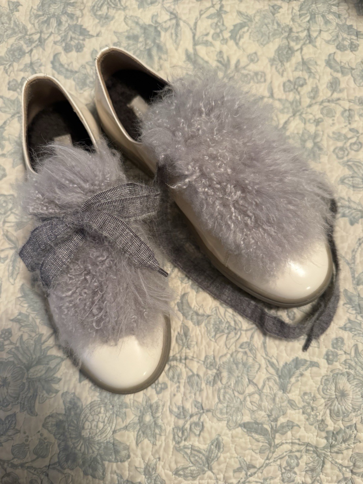 AGL Attilio Giusti Leombruni Genuine Fur Ivory Patent Sneakers EU 38.5 US 8.5