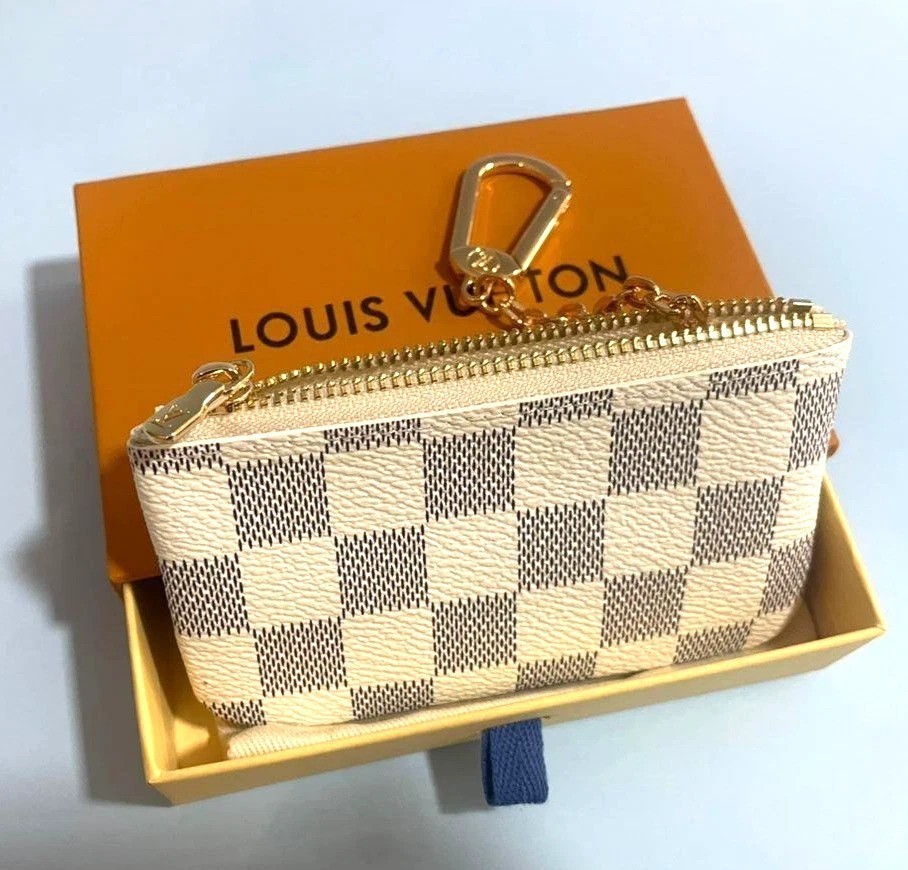 LOUIS VUITTON Azure Damier Ebene Coin Purse Key Pochette Cles with Box