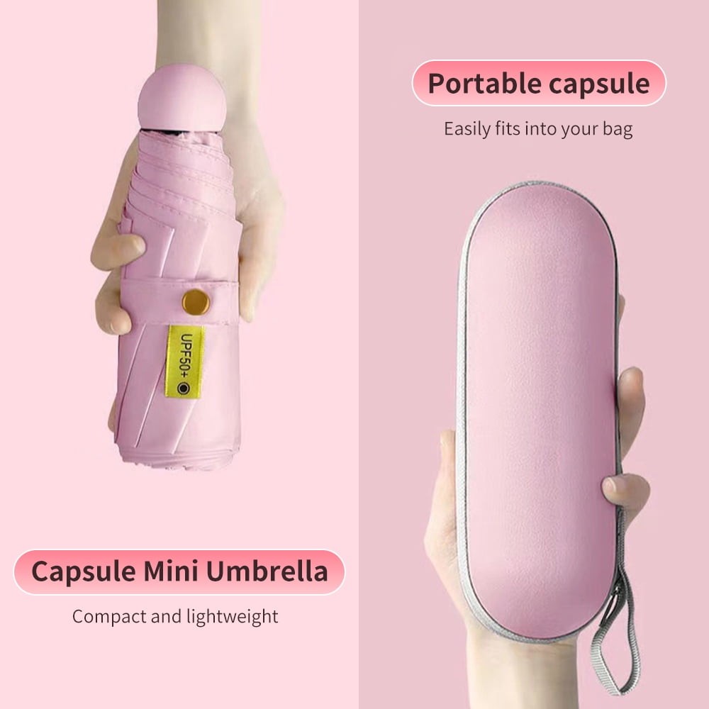 Mini Travel Umbrella UV Protection UPF 50+ Compact Pocket Sun Rain,6.7in,w/Case