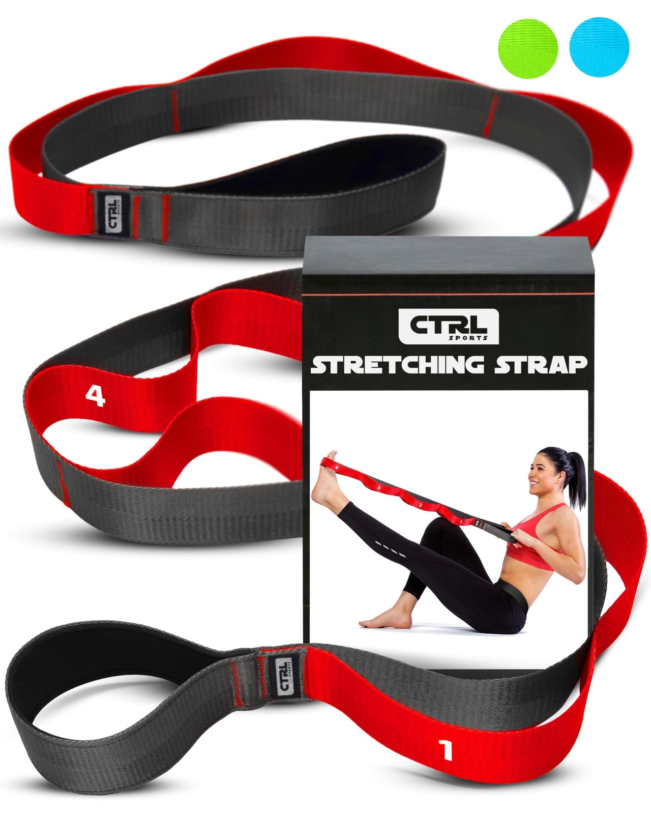 Stretching Strap with Loops – Non Elastic Stretch 78 inches x 1.5 inches, Red