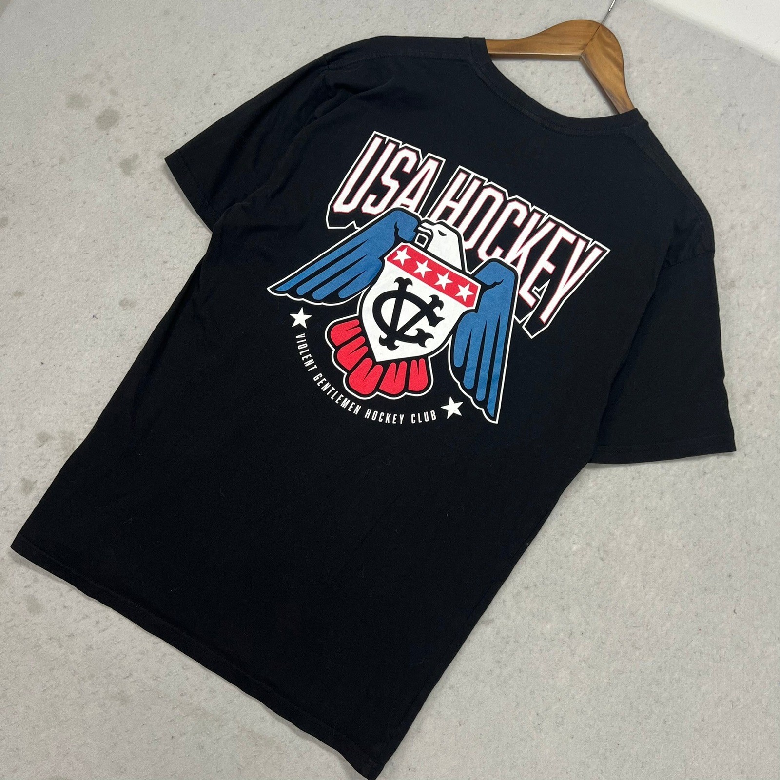 Violent Gentlemen USA Hockey Club T-Shirt Mens Large Black Eagle Graphic Tee