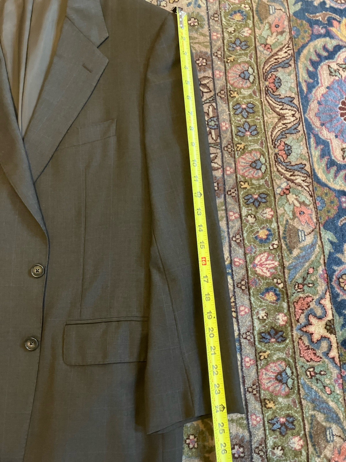 Corneliani warm grey blue overcheck super 120s wool sport coat mens 44R