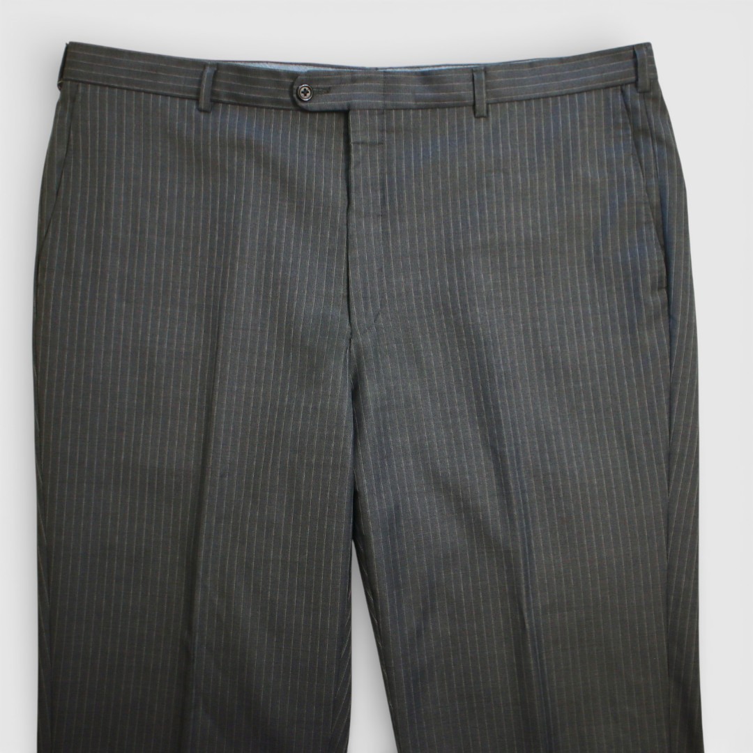 Bespoke Hickey Freeman 2 Piece Suit 46S Gray Pinstripe Surgeon Cuff Dual Vent