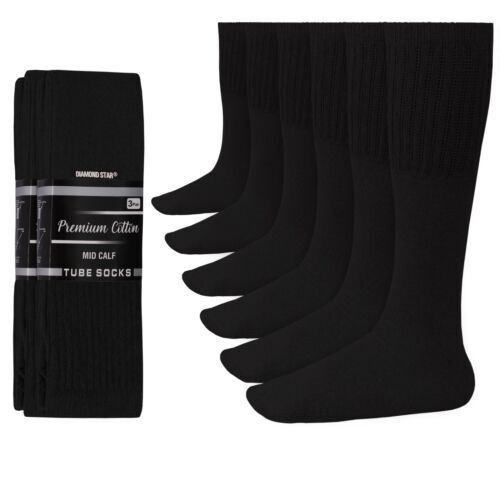 6-12-18 Pairs Men’s Black Tube Socks Over The Calf Sport Cotton Socks Big &Tall