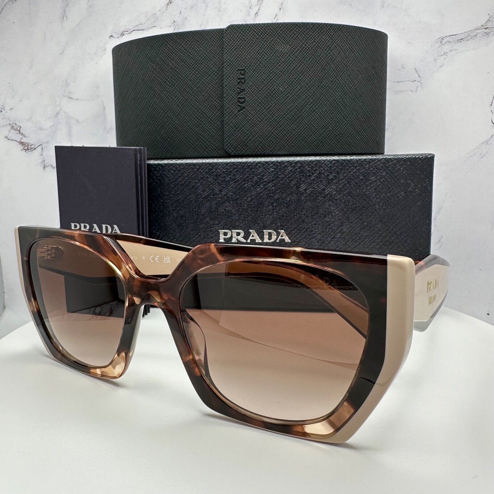 PRADA Sunglasses Brown PR 15WS 01R0A6 Square Womens Beige Tortoise Gold