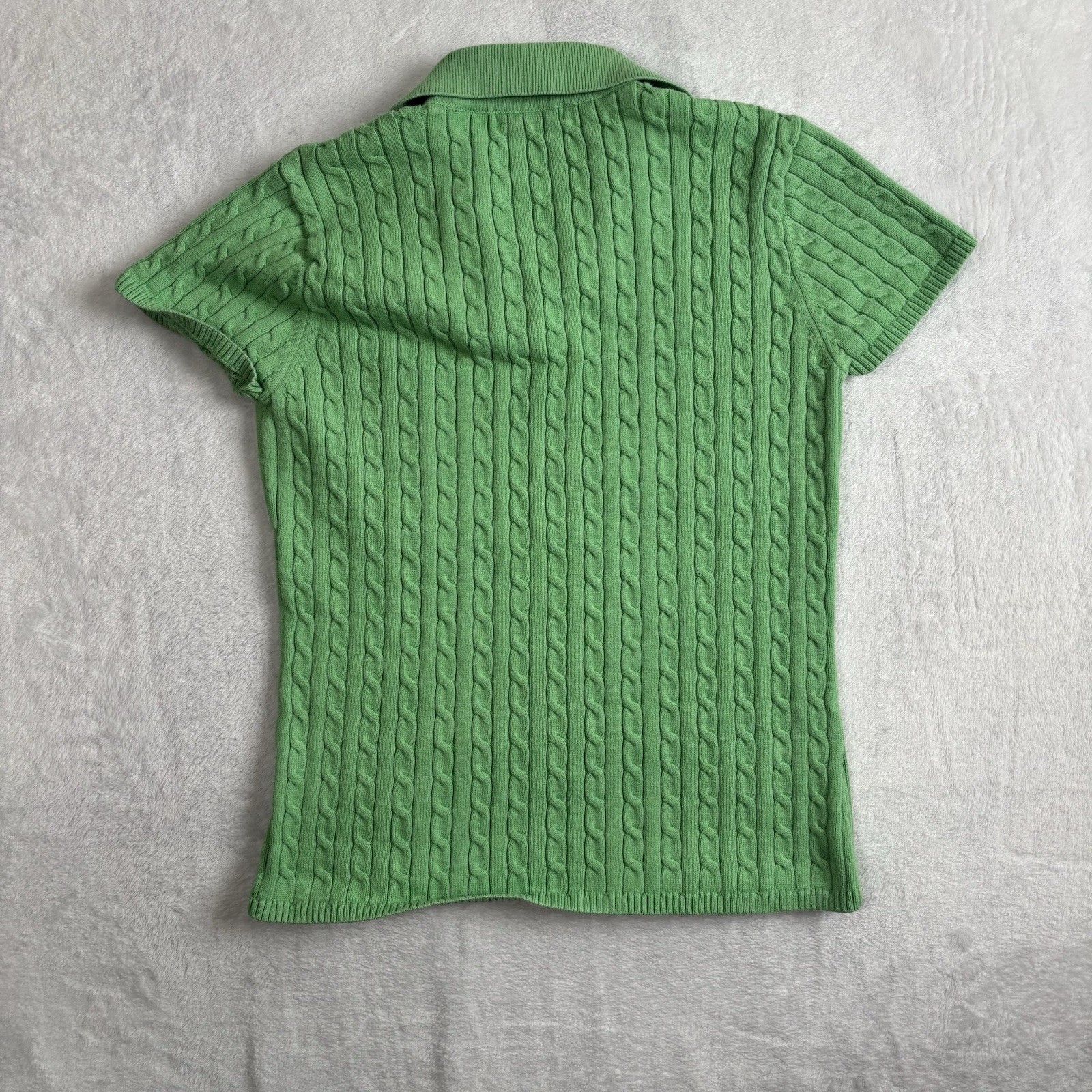 Jeanne Pierre Green Cable Knit Short Sleeve Collared Polo Shirt Women’s Small