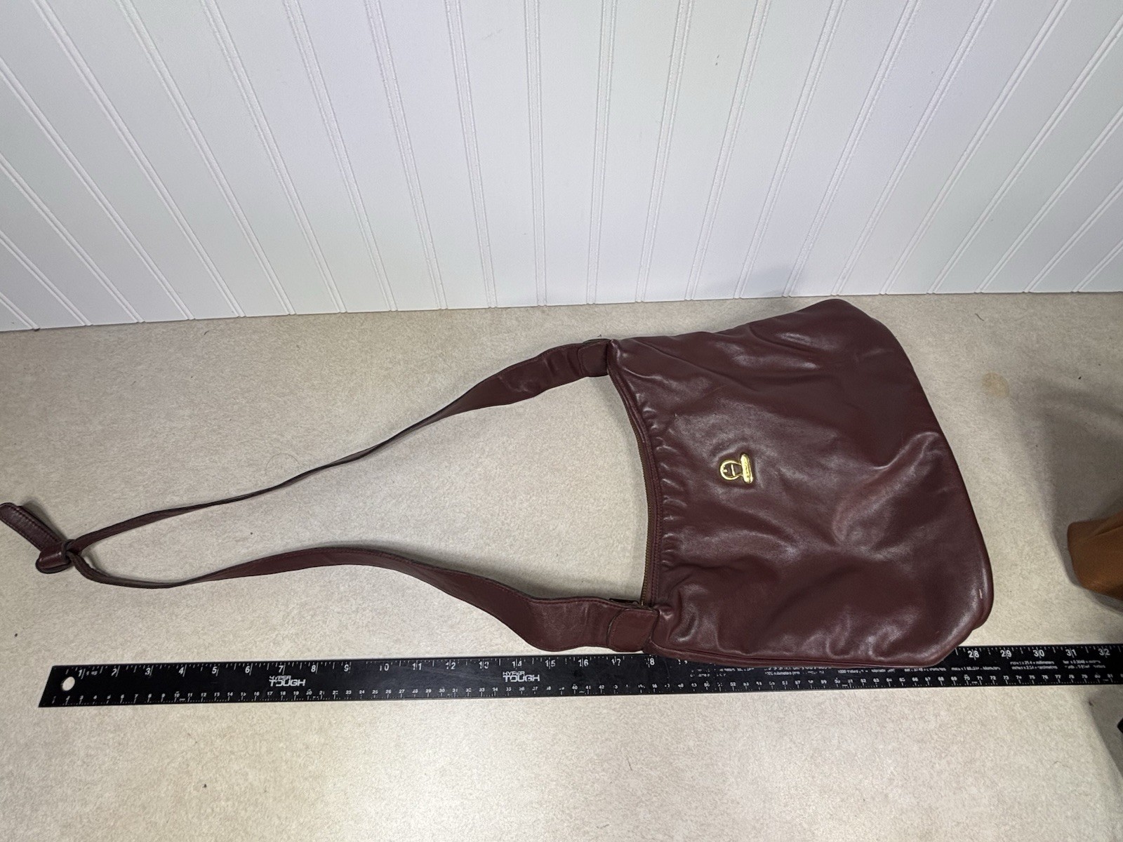 1980s Etienne Aigner Oxblood Leather Knotted Hobo Bag Curved Scoop Purse