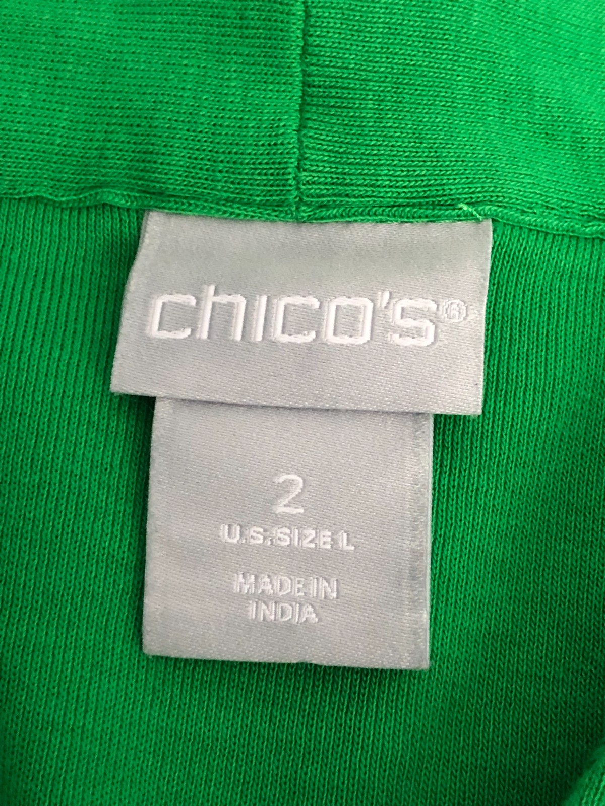 Chico’s Sleeveless Tunic Tank Green V Neck 100% Pima Cotton 2 US L 27.5 In. Long