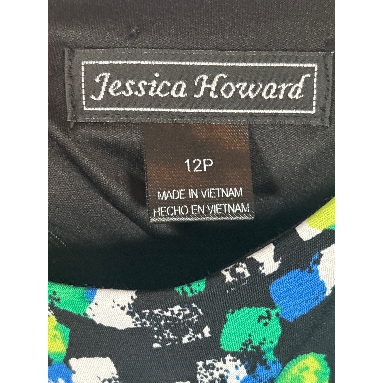 Jessica Howard Womens 12P Petite Abstract Geometric Ruched Empire Waist Dress