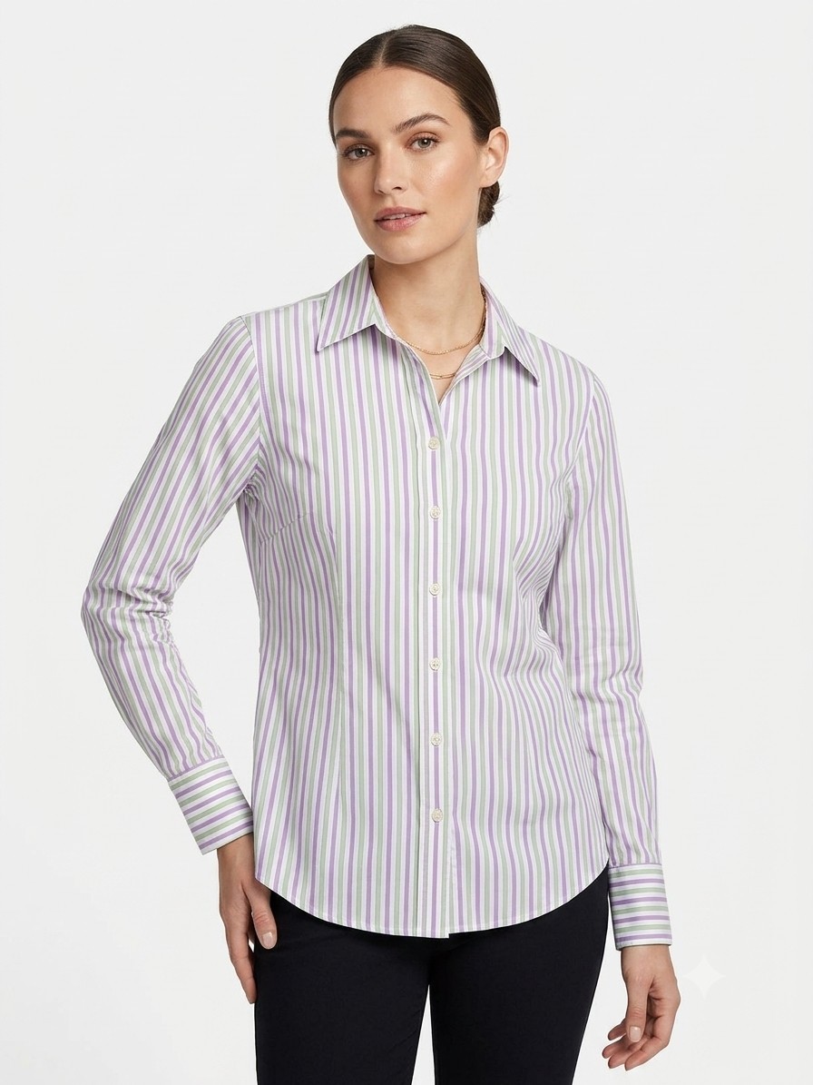J. Crew Vertical Stripe Button-Down Shirt in White, Green & Pink Size Large