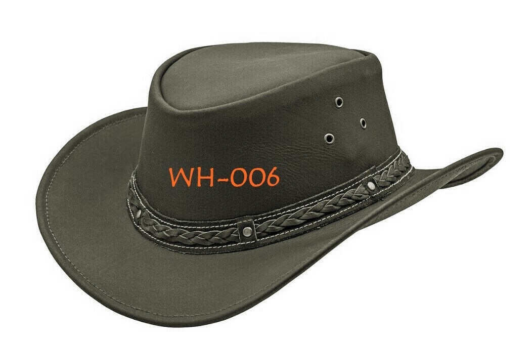 Black & Brown Genuine Leather Cowboy Western Hat Unisex