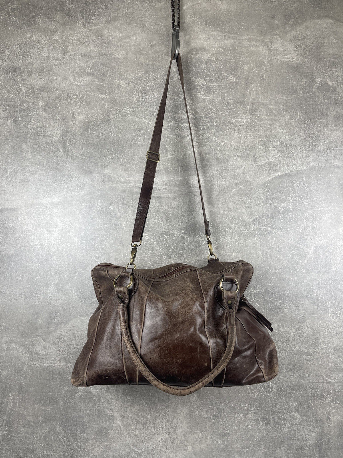Vintge avant garde artisan italian faded leather brown tote bag