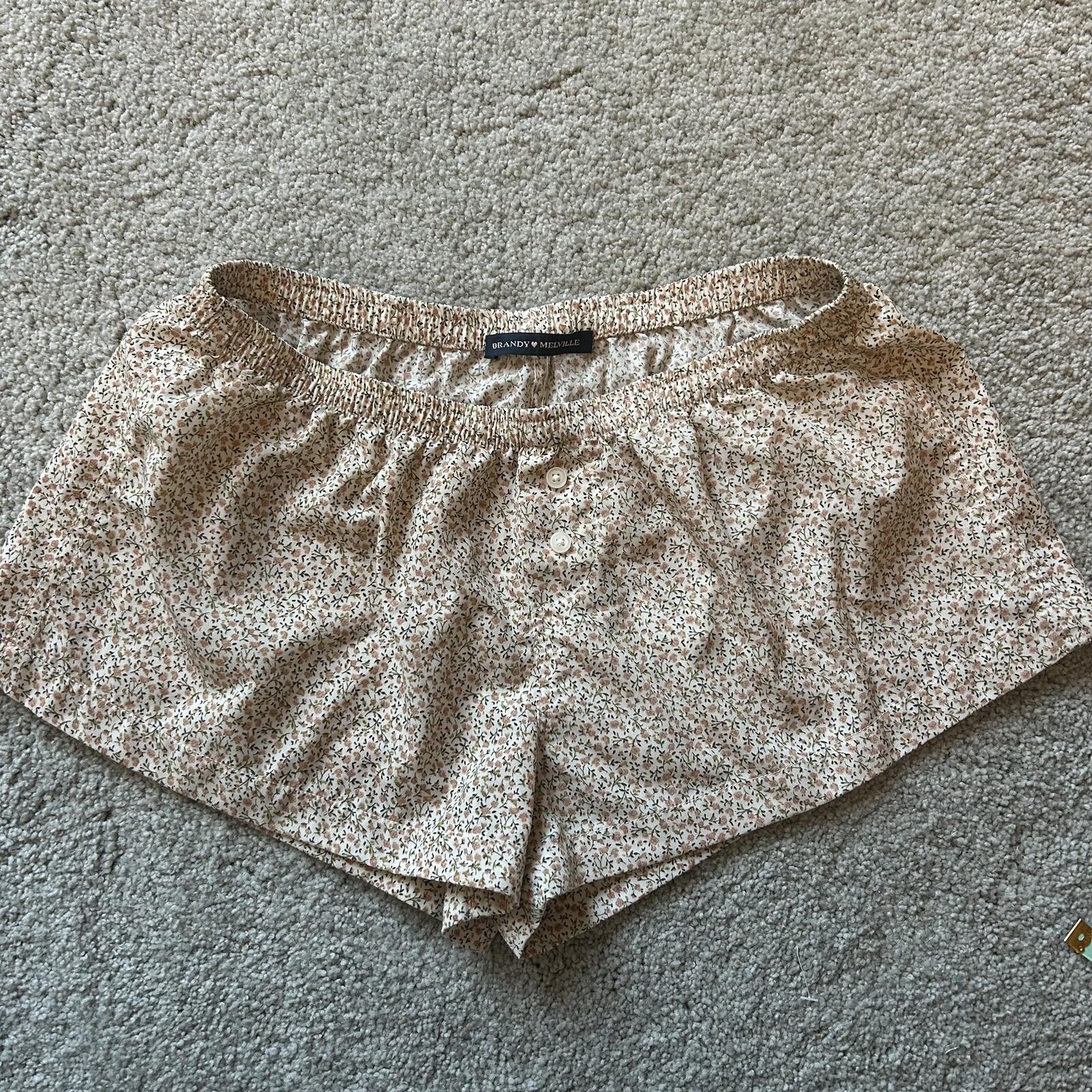 Brandy Melville Cream Floral Button-Front Lounge Shorts One Size