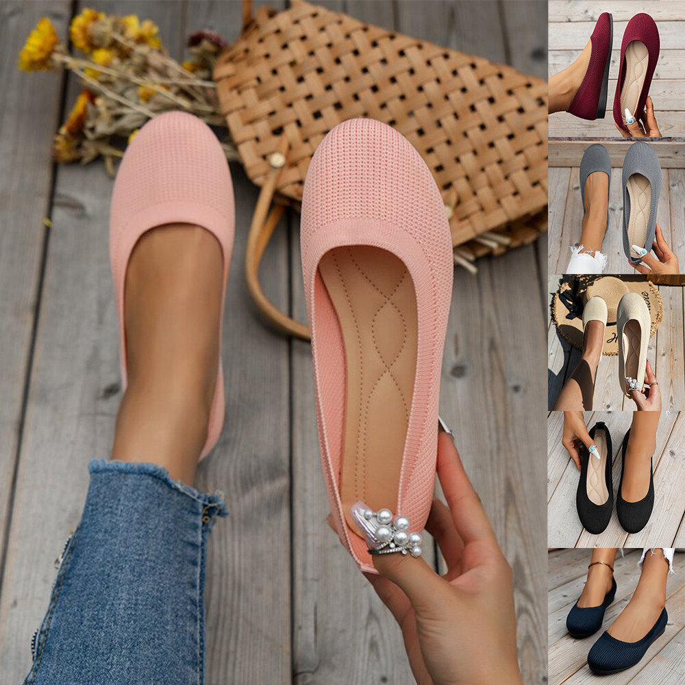 Women’s Ballet Flat Dressy Casual Knit Shoes Slip On Round Toe Women Mesh Flats