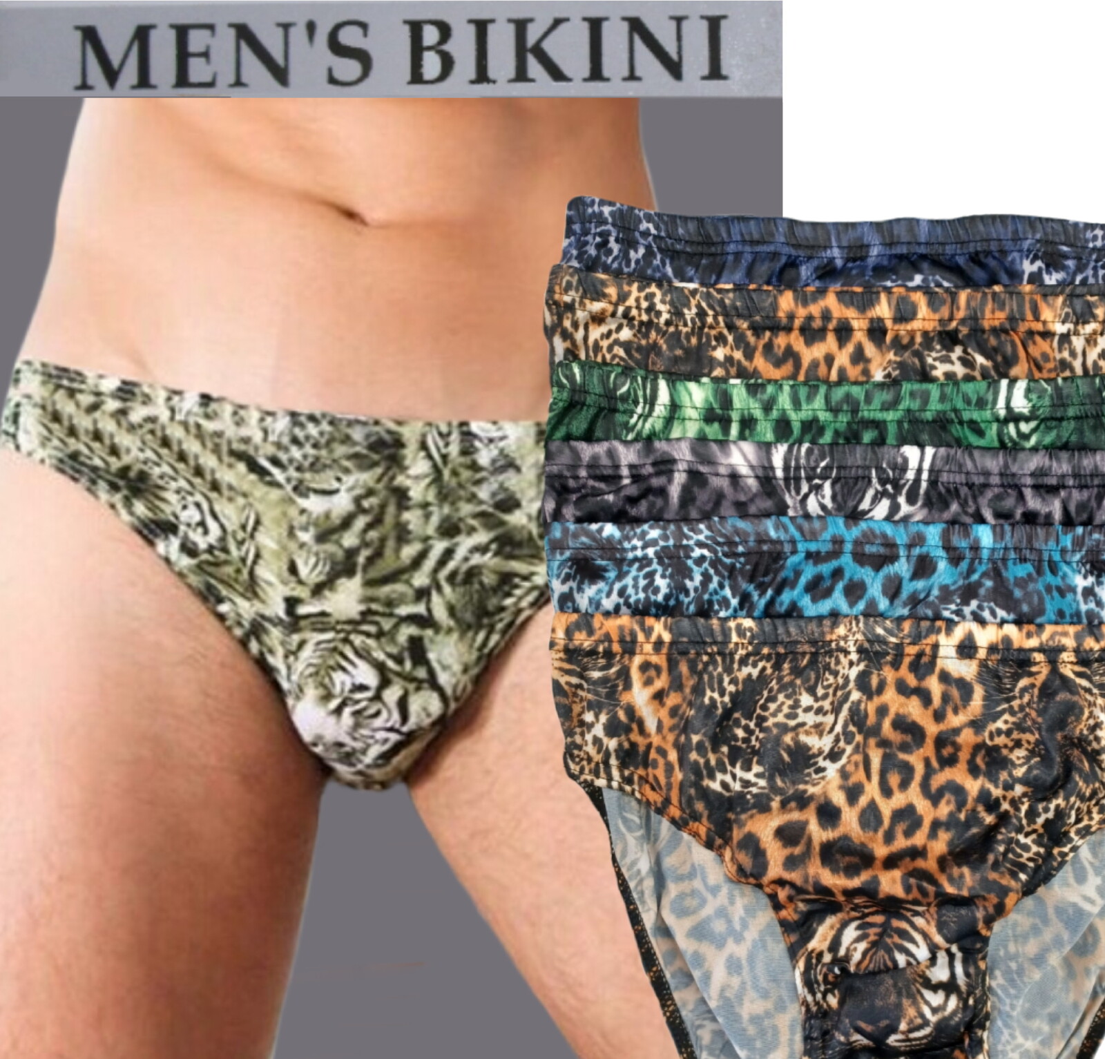 6 PK MEN BIKINI BRIEFS 100% BREATHABLE ANIMAL PRINT UNDERWEAR LOW RISE