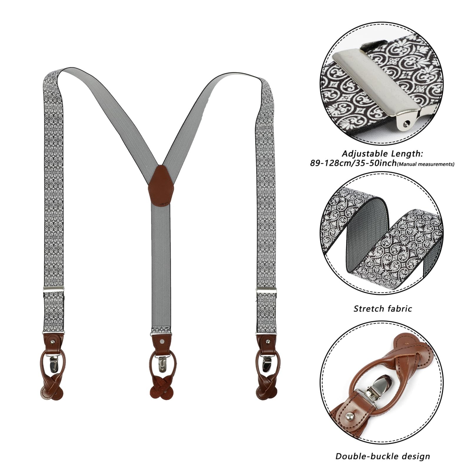 Men Suspenders Adjustable,1.4 Inch Wide Heavy Duty Y-Back Elastic Tuxedo Elas…