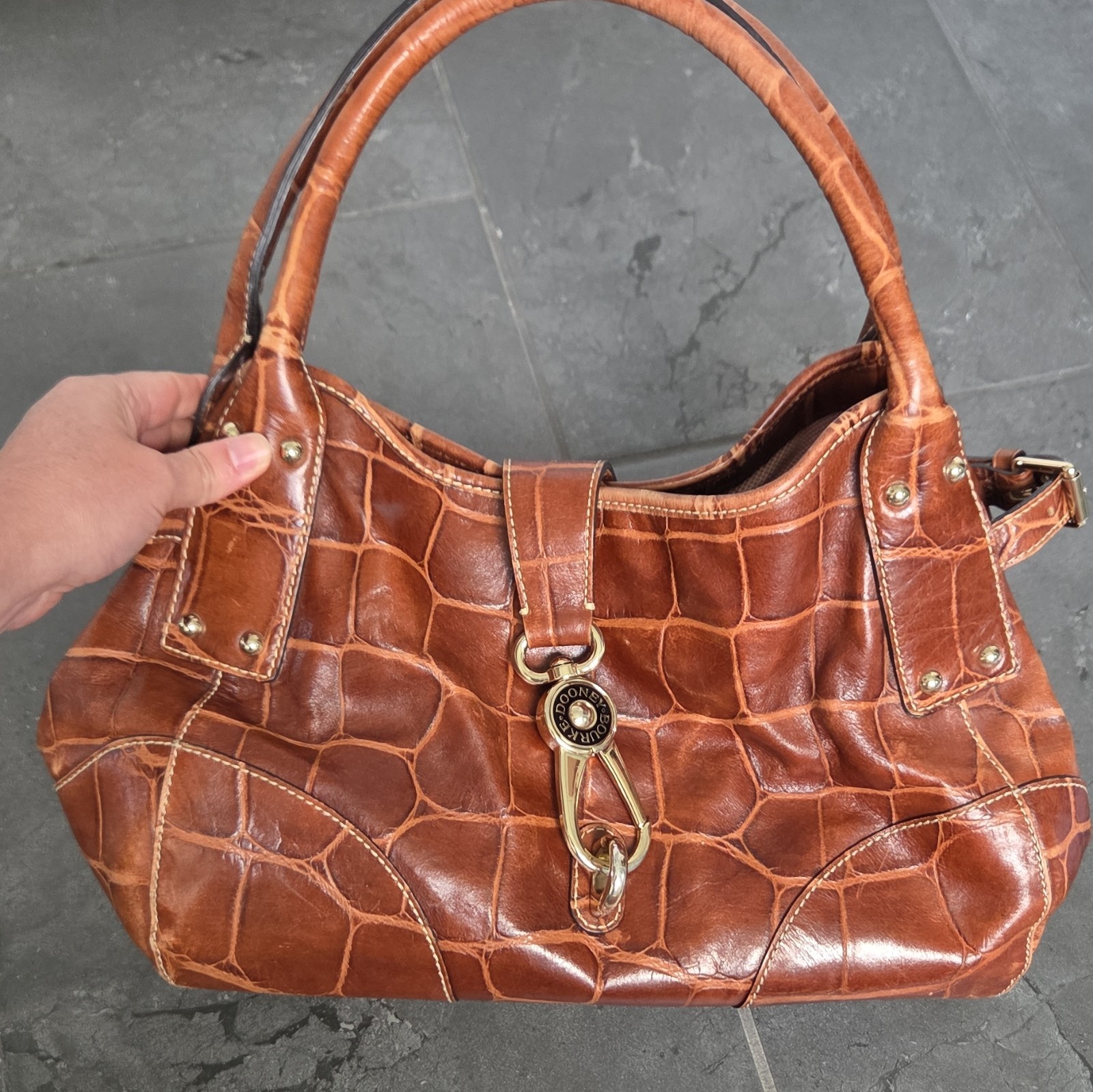 Dooney & Bourke Croc-Embossed Leather Shoulder Bag with Reversible Lock Clip