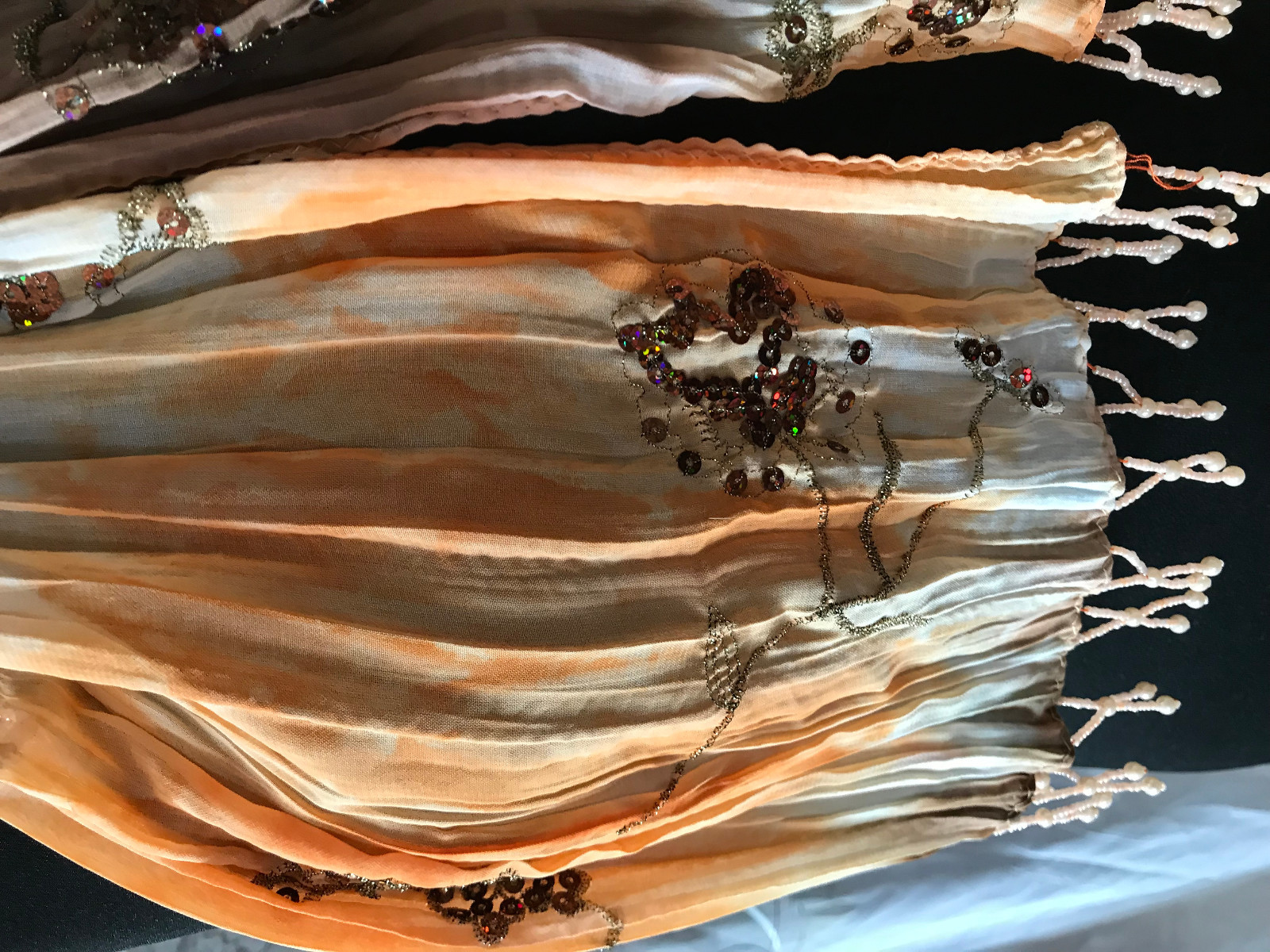 Timeless Top Scarf Approx. 11×66 7/8in Aprikot-Braun Gradient Embroidered Beads