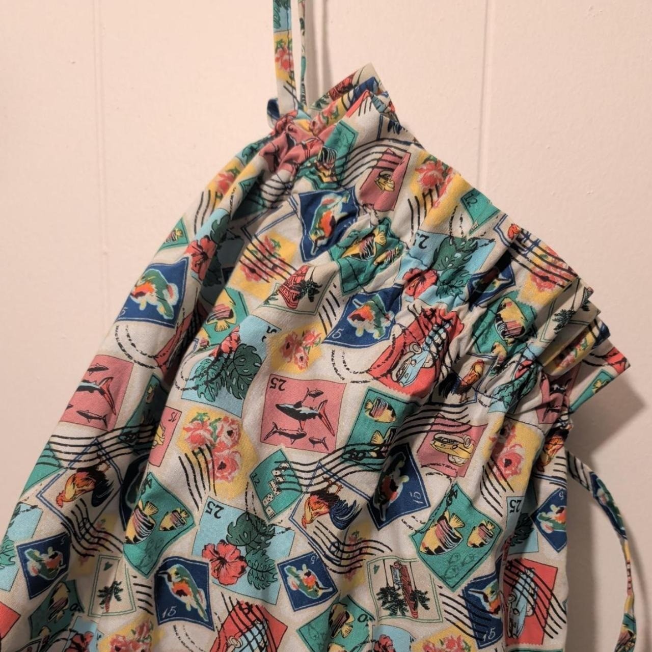 Womens Vera Bradley Multi Cuban Stamp Drawstring Bag OS Excellent Travel Pouch