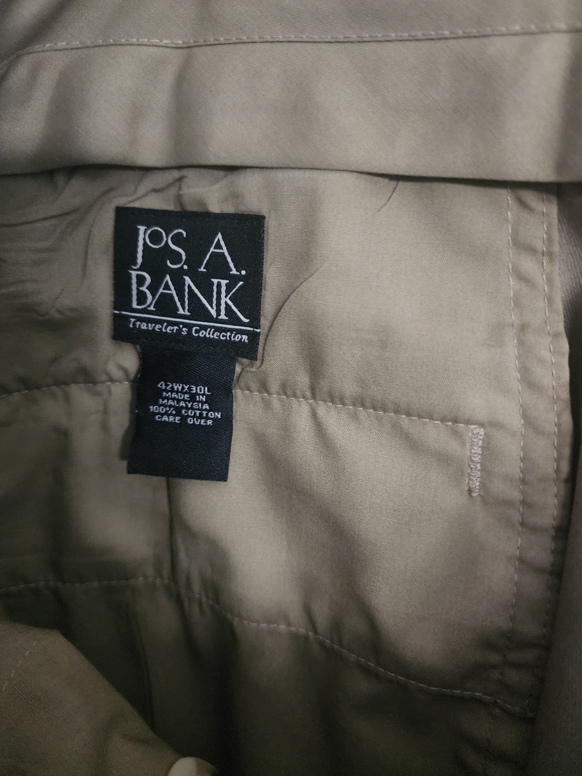 Jos. A. Bank Beige Cotton Twill Pleated Dress Pants Classic Fit 42 Straight