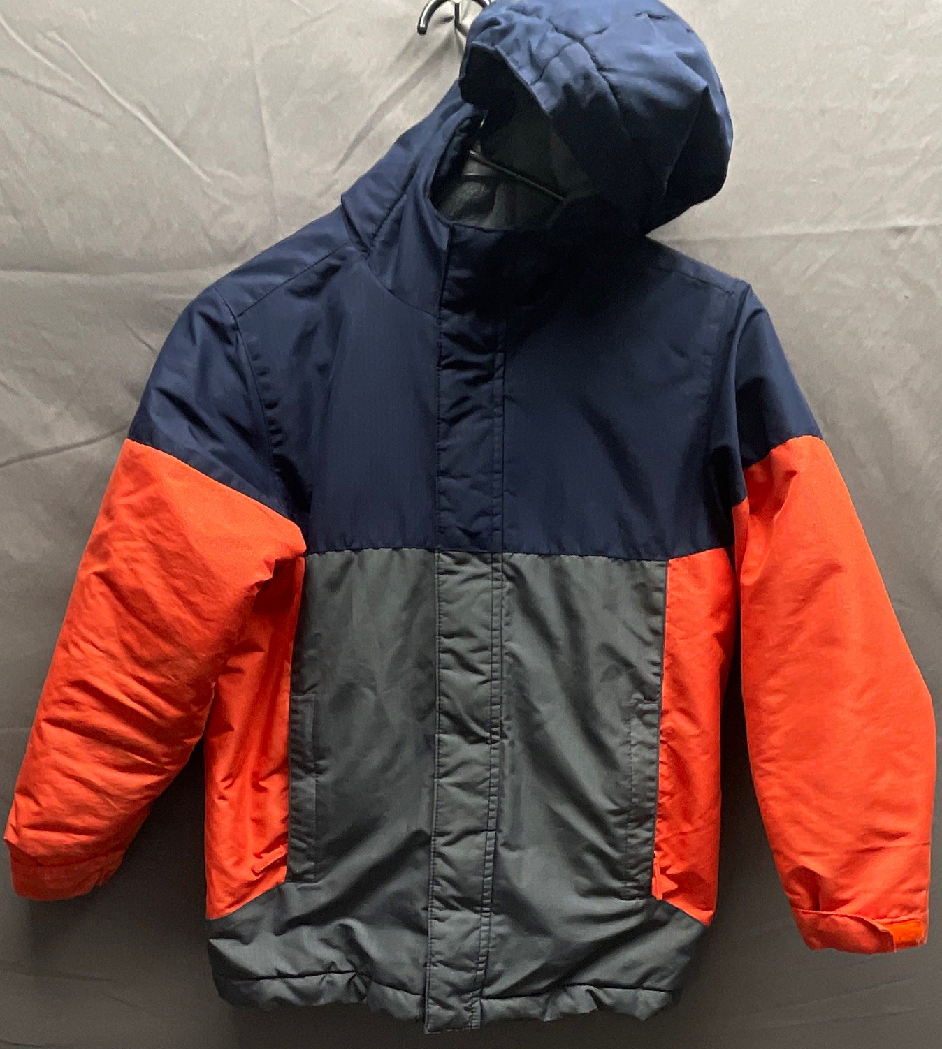 The Children’s Place Hooded Insulated Colorblock Puffer Jacket Navy/Orange M 7/8