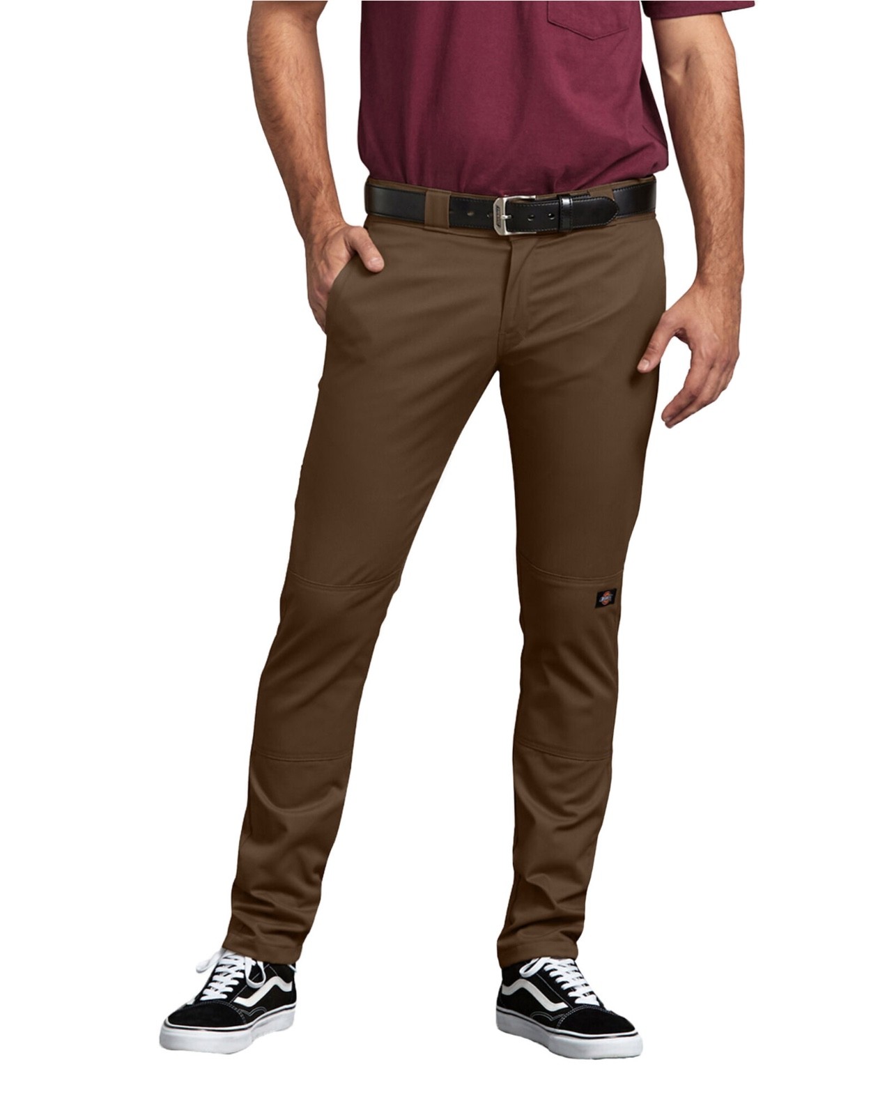 dickies mens double knee cell phone pocket skinny fit work pants brown 34-42 new