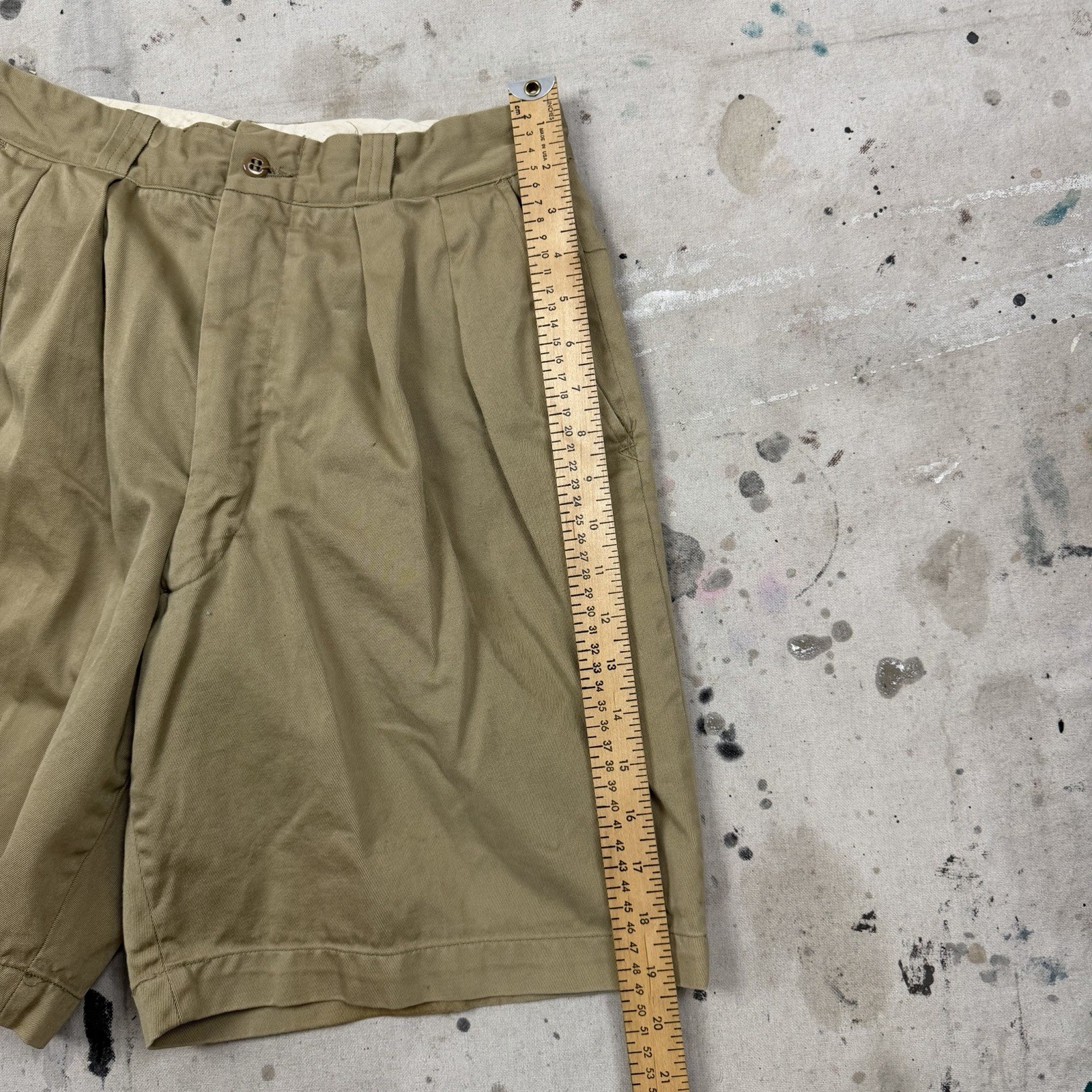 Vintage 50s US Military Khaki Cotton Twill Pleated Shorts Men 32 Army Korean War