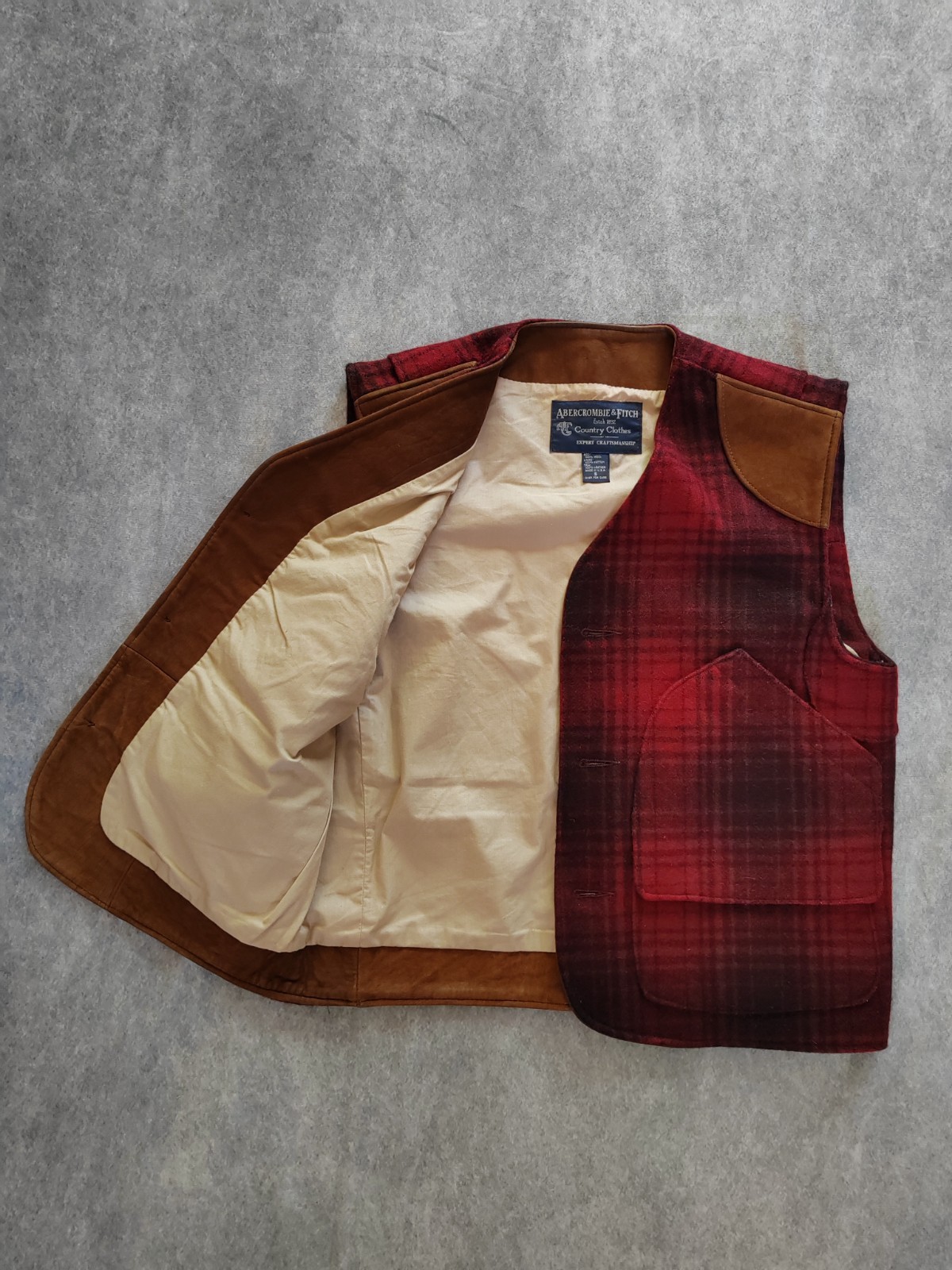 Abercrombie & Fitch Men’s Vintage 80s Buffalo Plaid Hunting Vest Jacket Size S