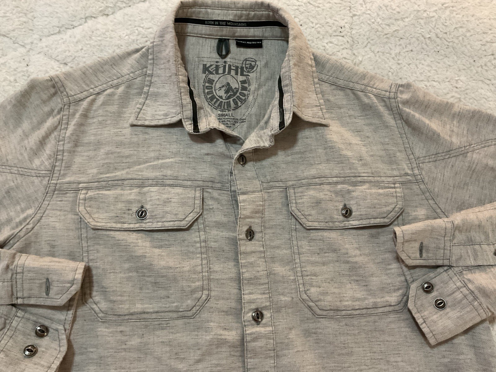 KUHL Mountain Grown Shifter Shirt Granite Men’s Size Small 5 Panel Sleeve Gray