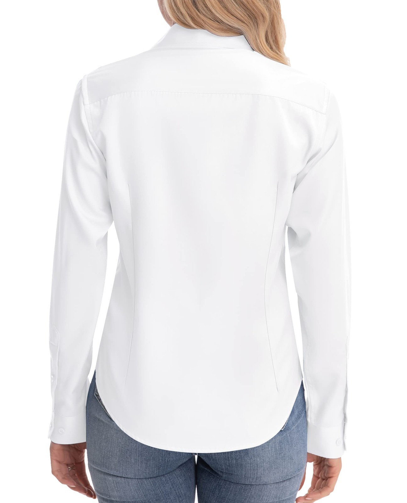 Womens Wrinkle-Free Stretch Long Sleeve Button Down Dress Shirt Blouse Work