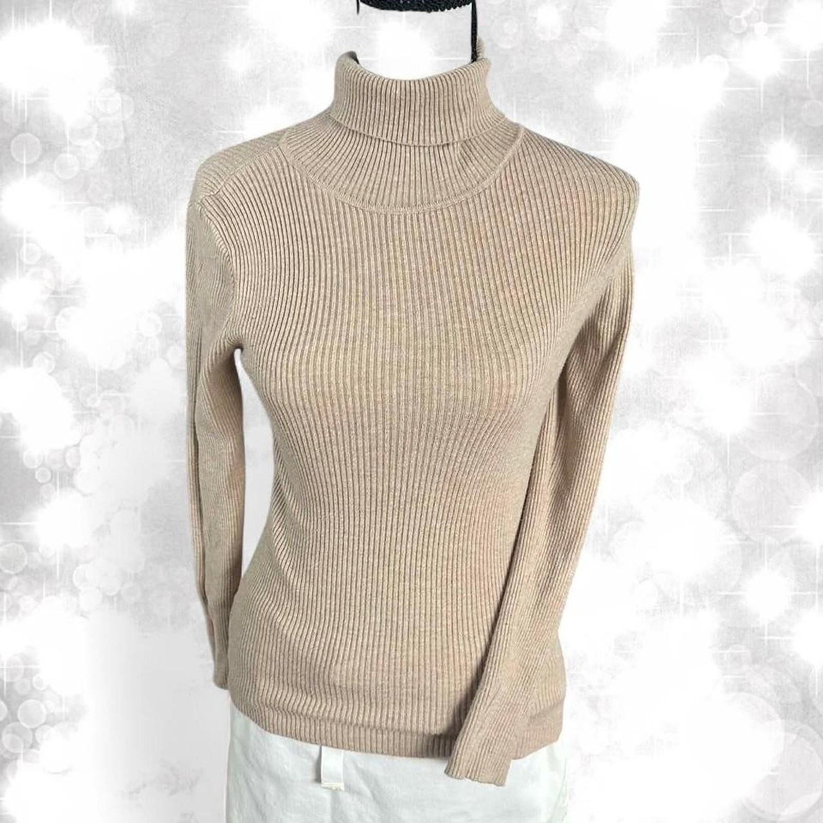 Minimalist Ribbed Beige Style Turtle Neck Long Sleeve Top