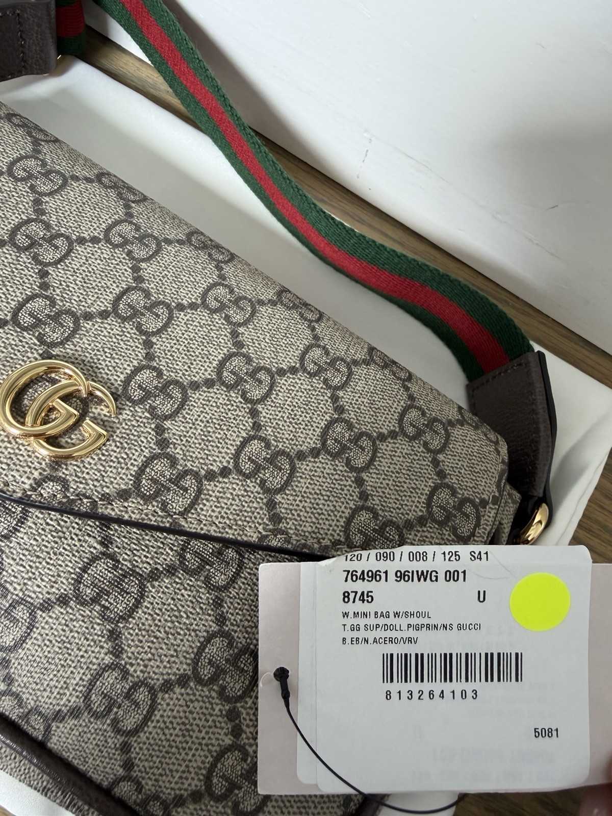 Gucci GG Supreme Monogram Web Stripe Shoulder Bag 764961 New With Tag .