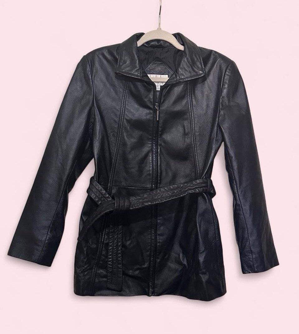 Worthington Women’s Black Belted Zip Lined Mid-Length Jacket Size S