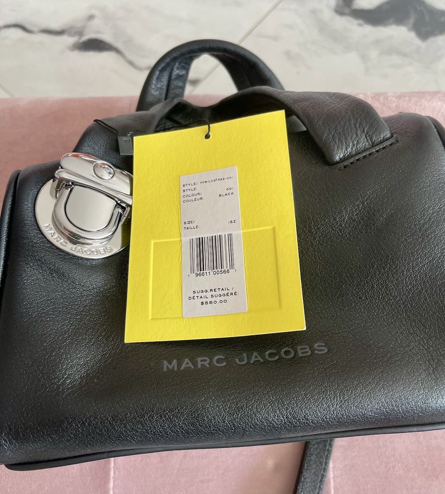 NWT MARC JACOBS Mini Pushlock Black Leather Satchel /Shoulder/Crossbody Bag $550