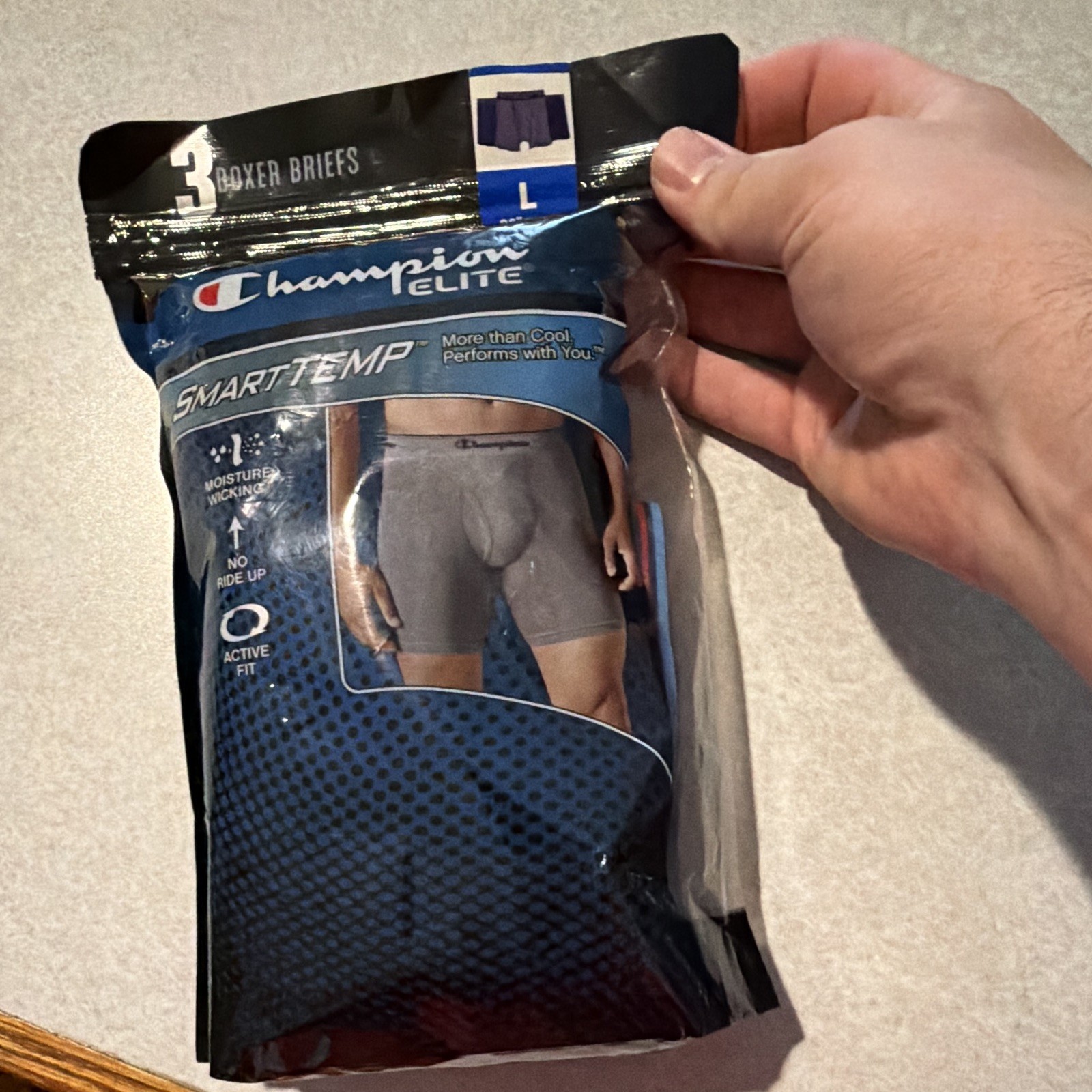 Champion Elite SmartTemp Men’s Boxer Briefs 3-Pack Blue L Moisture Wicking