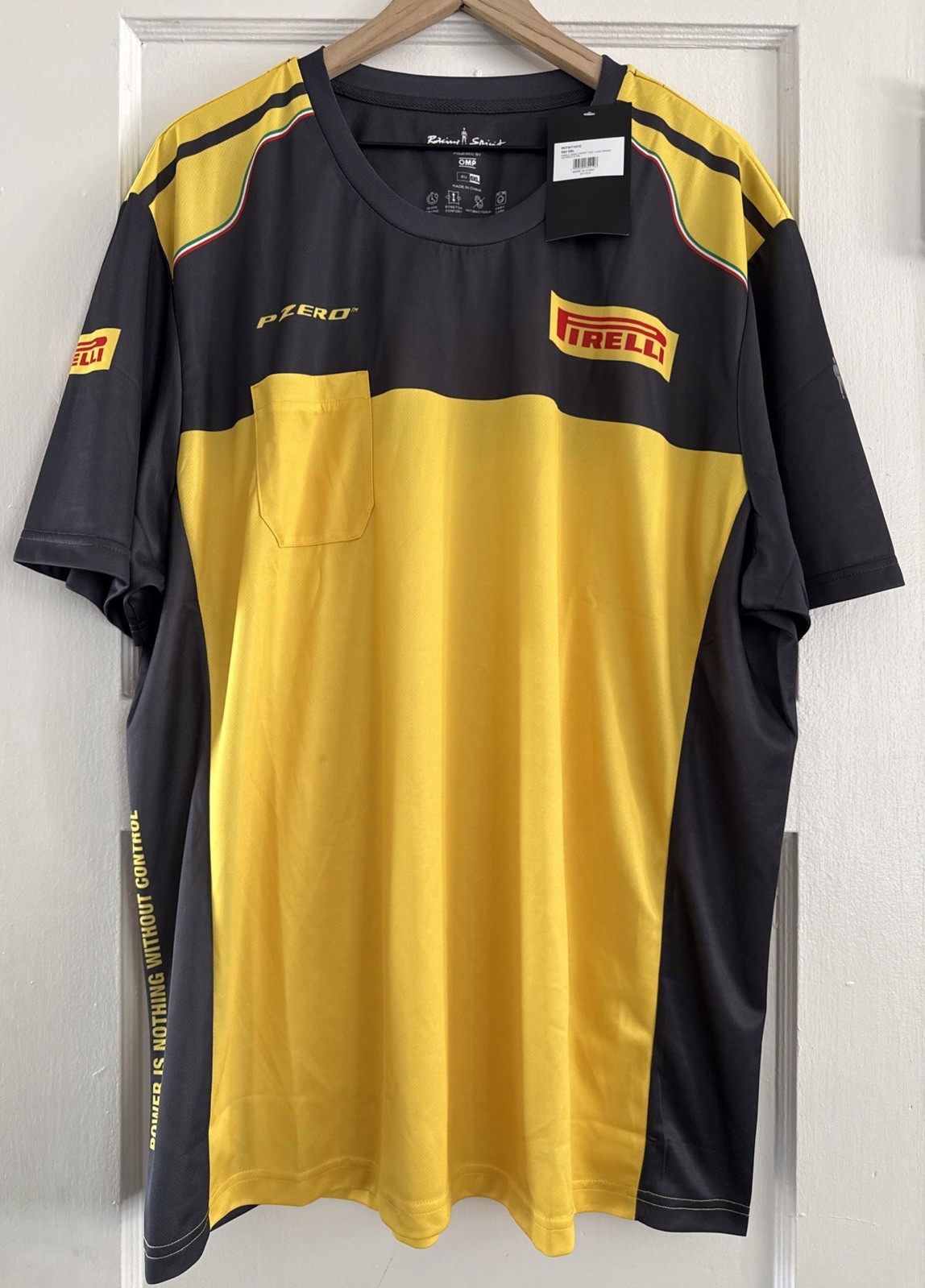 Racing Spirit Pirelli Mans Tech T-Shirt 5XL Slim Fit Grigio Antracite Yellow NWT
