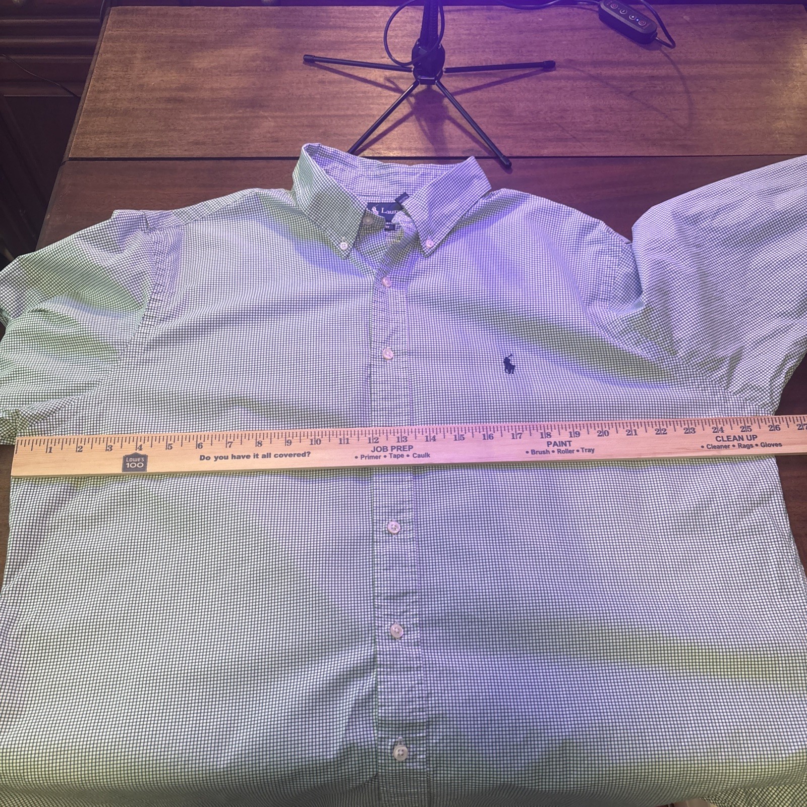 Ralph Lauren Custom Fit Button Up Shirt 18 36/37 Green White Blue Cotton XL