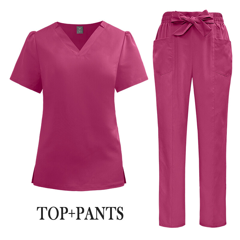 Lady Medical Scrub Set Nursing Uniform V-Neck Straight 2025 Summer Fashion Color