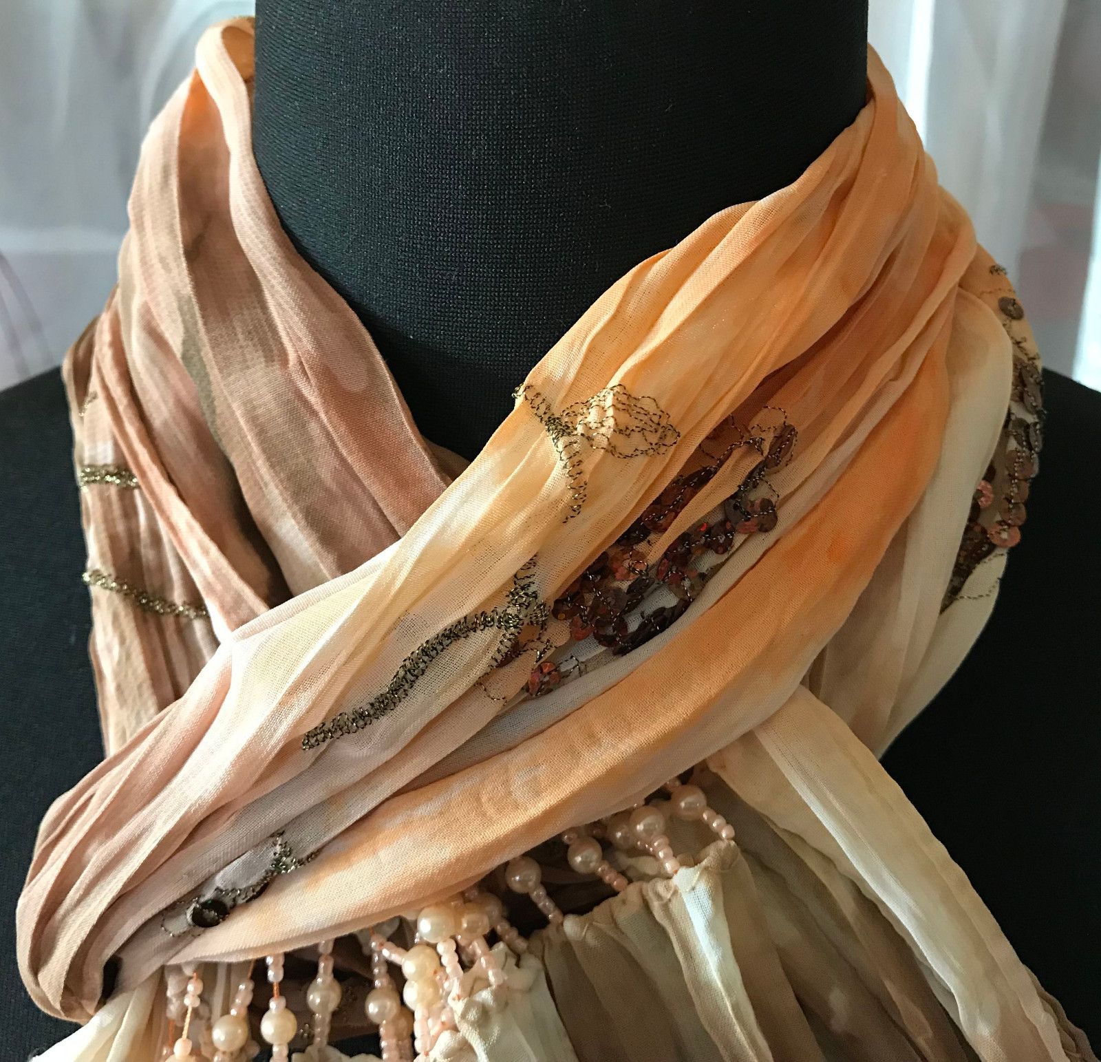 Timeless Top Scarf Approx. 11×66 7/8in Aprikot-Braun Gradient Embroidered Beads