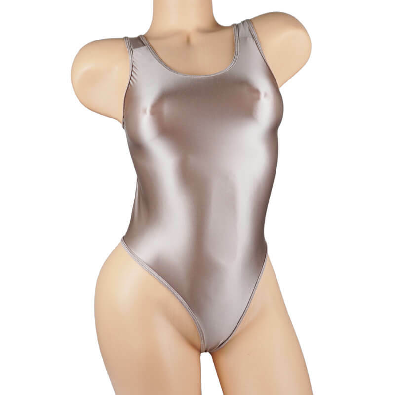 Women Satin Gloss Lingerie High Cut Thong Leotard Bikini Shiny Bodysuit Jumpsuit