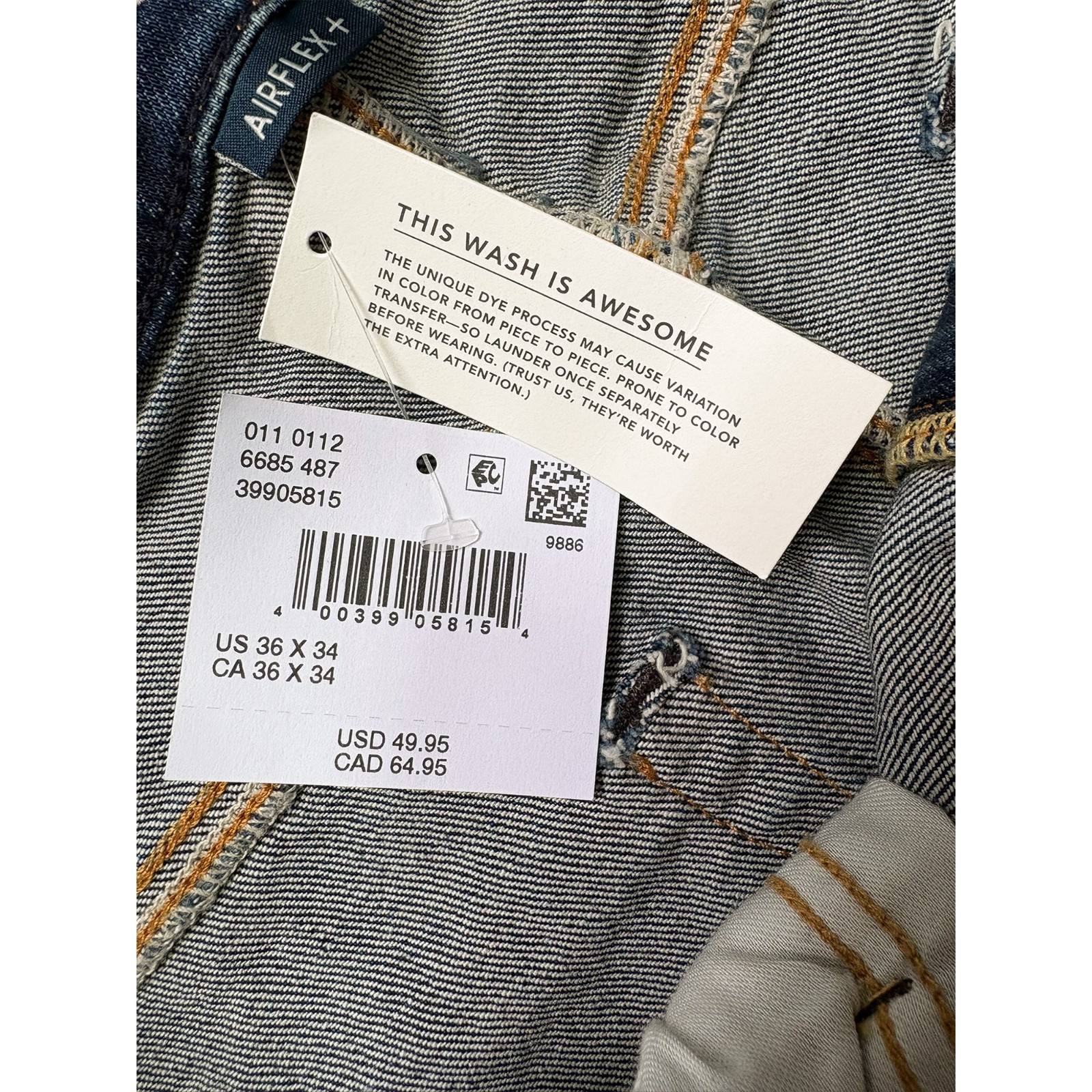 NWT American Eagle Jeans Mens Size 36×34 Deep Navy Airflex+ Relaxed Straight