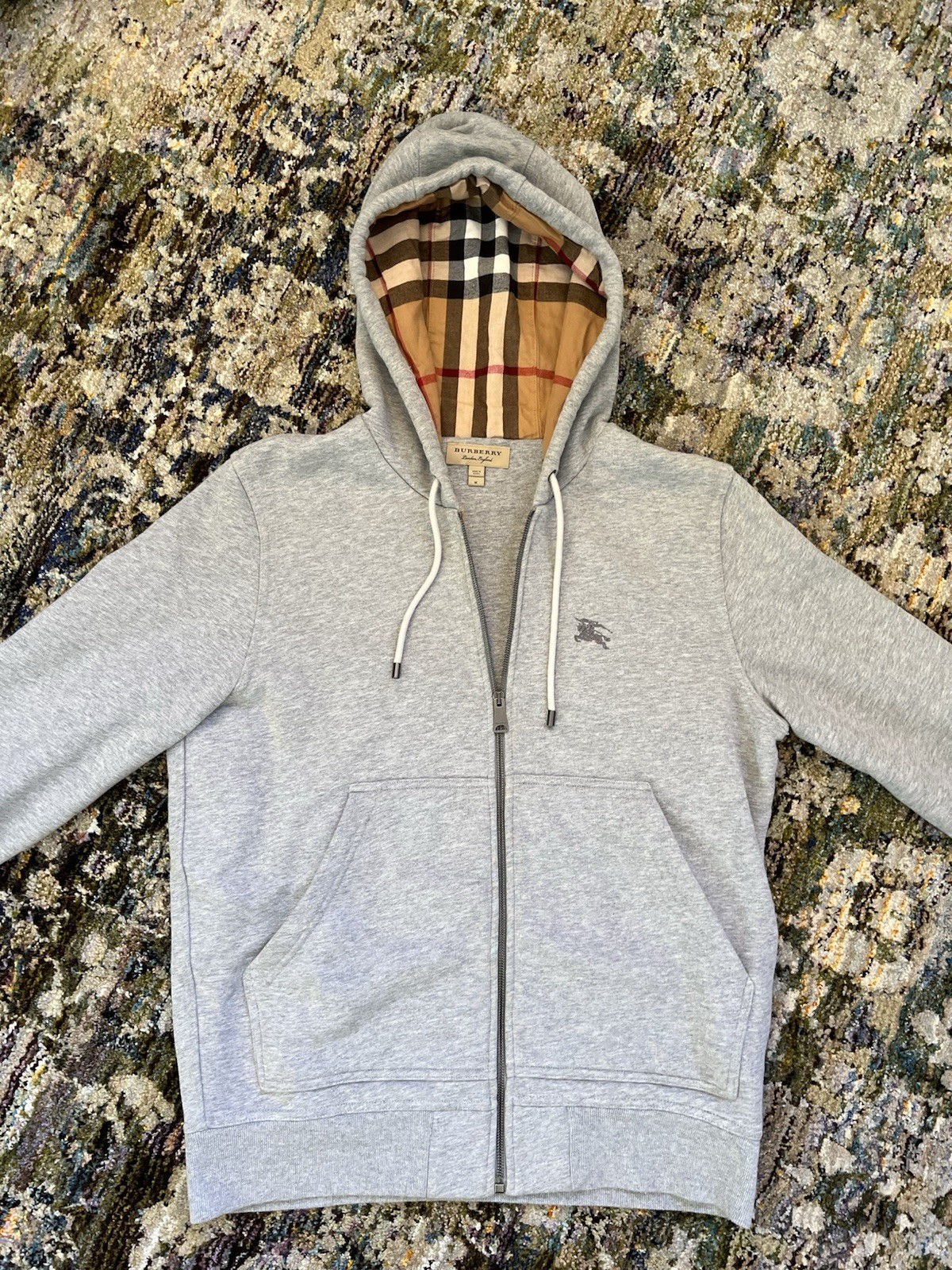 Burberry Men’s Gray Full Zip Hooded Fleece Hoodie w/ Pockets Size M