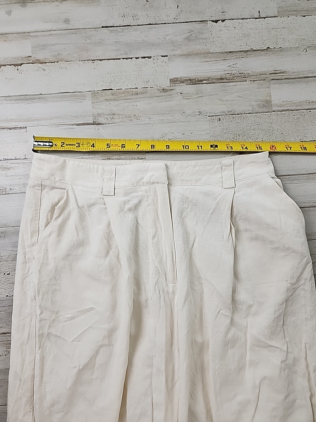 lioness linen Pants Size Medium Wide Leg Cream Fray Fringe langenlook Button Zip