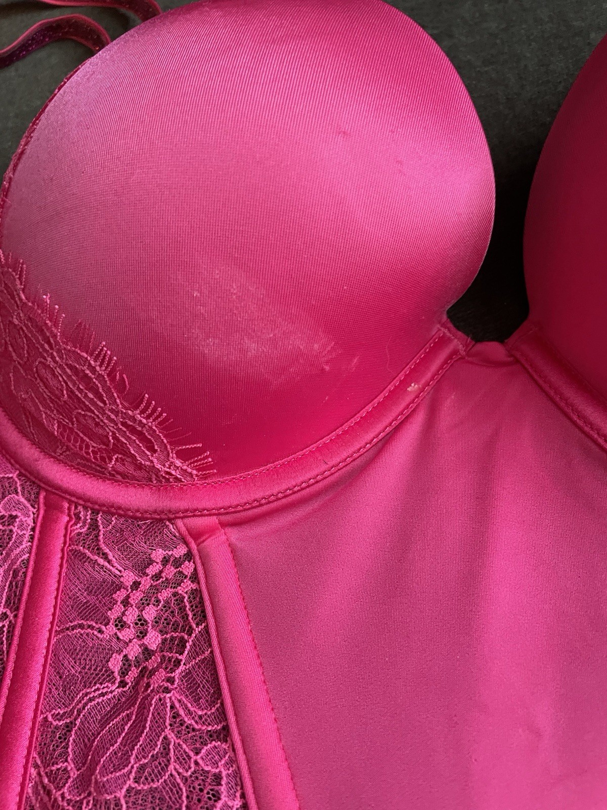 Victoria’s Secret PINK 32DD Underwire Lace Mesh Push-Up Bra Rhinestone Straps
