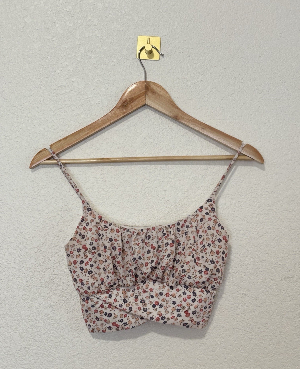 Papaya Floral Ruched Crop Cami Top Womens Small Cottagecore Coquette Y2K